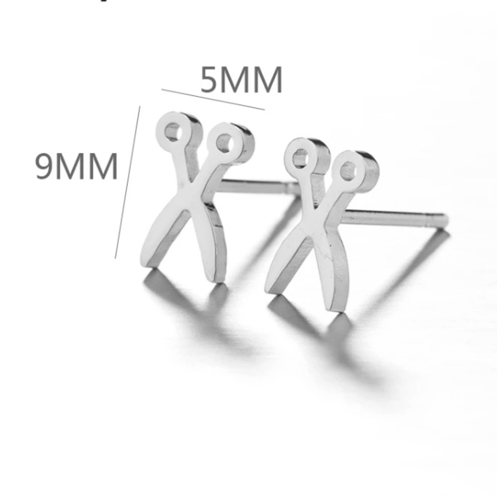 Stainless Steel Scissors Stud Earrings - Picture 2 of 2